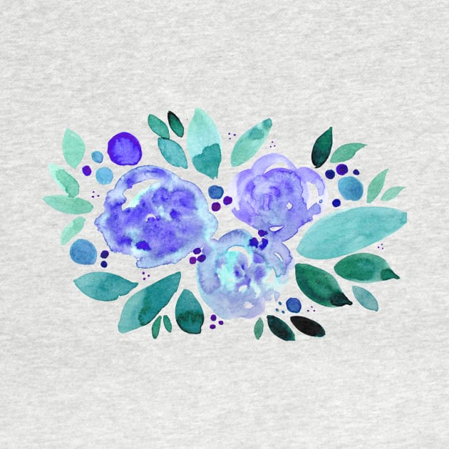 Watercolor flower bouquet - green and blue by wackapacka